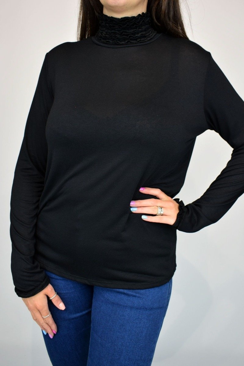 Ruffle Polo Neck Top - Goose Island