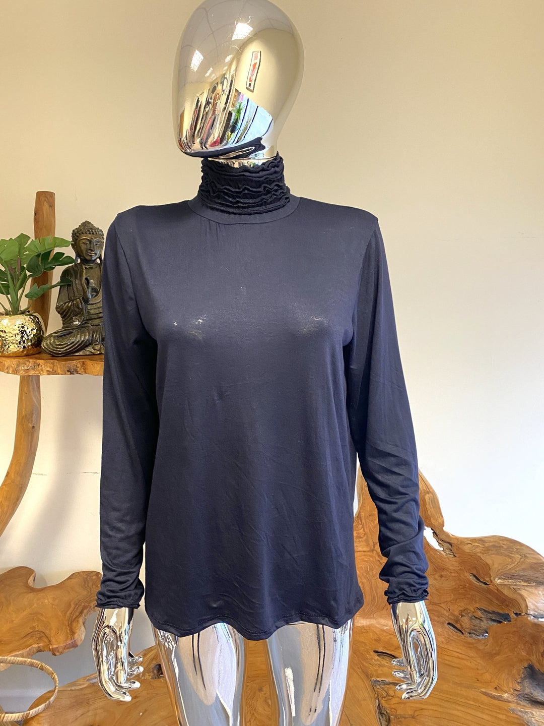 Ruffle Polo Neck Top - Goose Island