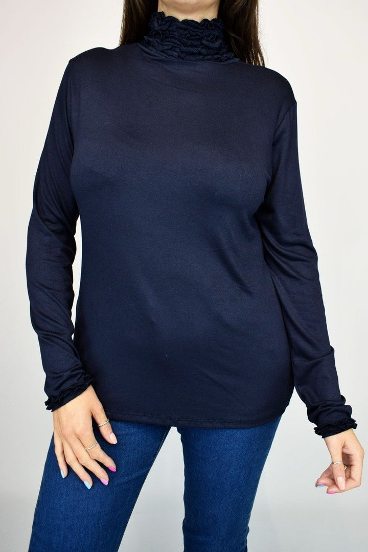 Ruffle Polo Neck Top - Goose Island