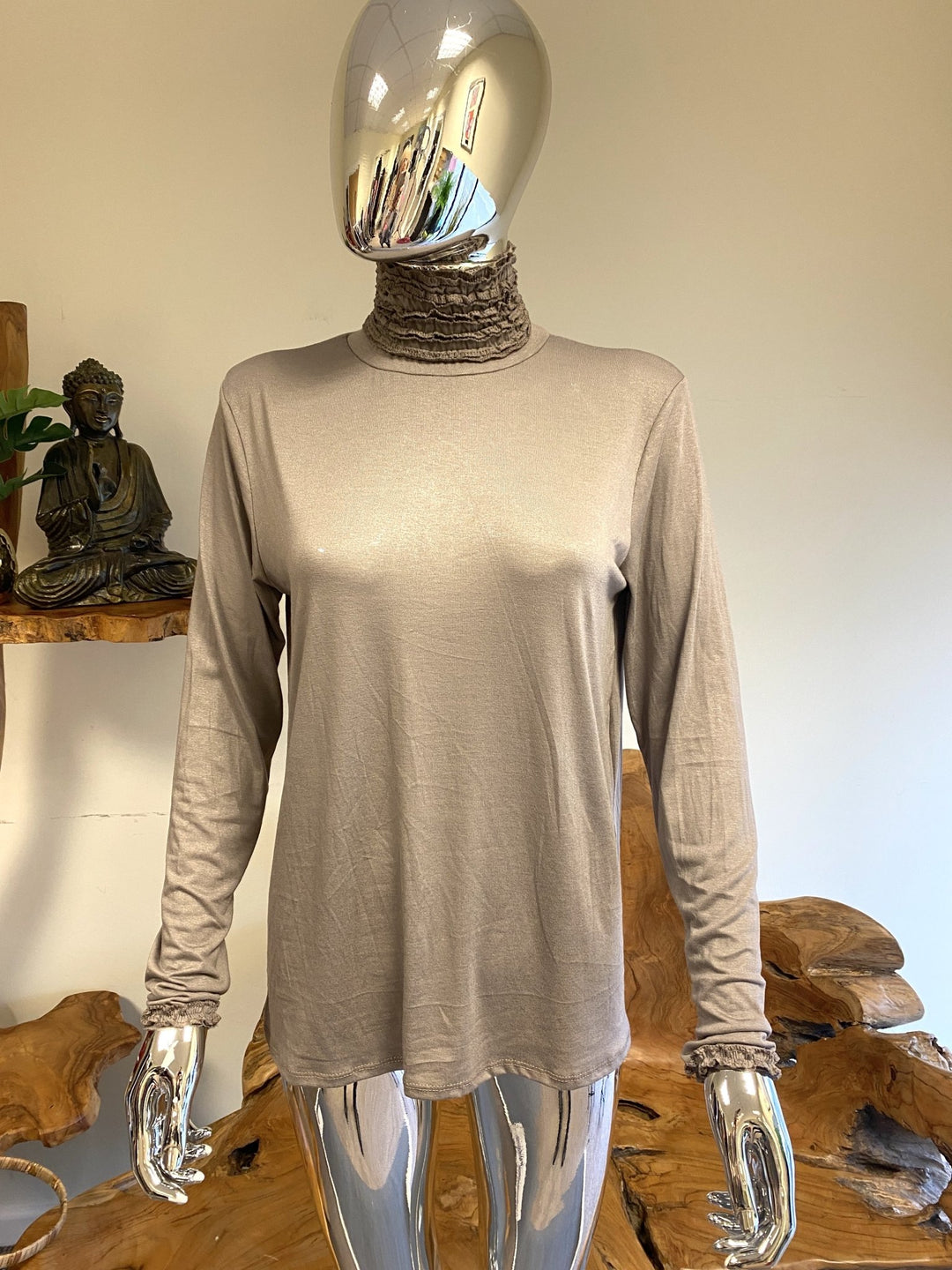 Ruffle Polo Neck Top - Goose Island