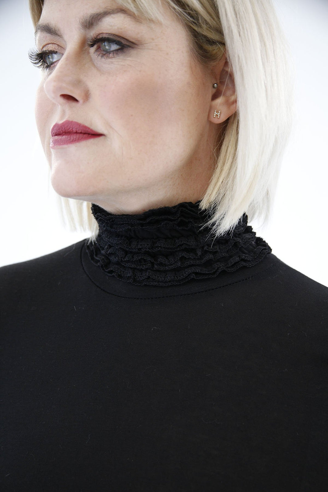 Ruffle Polo Neck Top - Goose Island