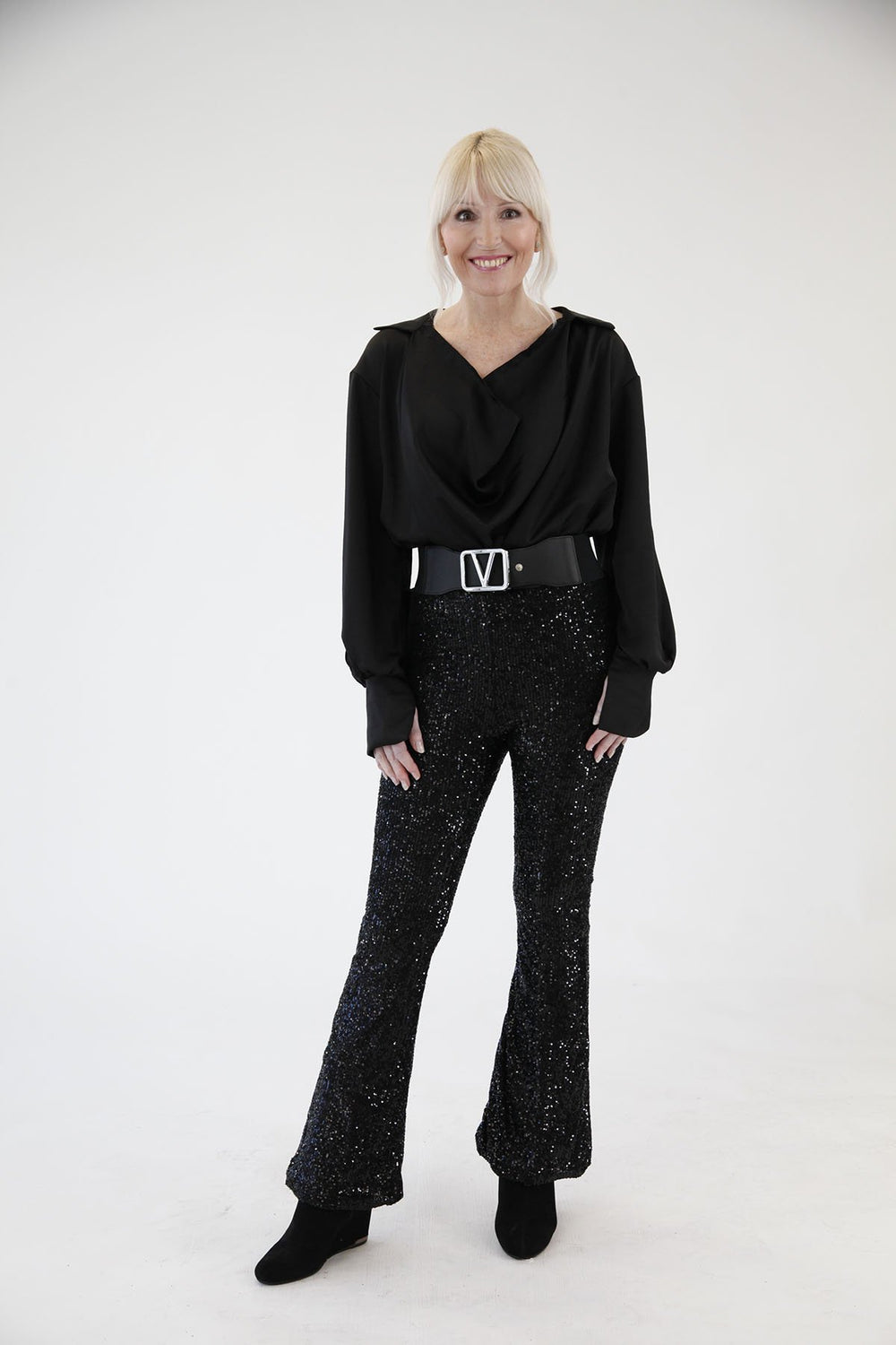 Sassi Sequin Flare Trousers - Goose Island