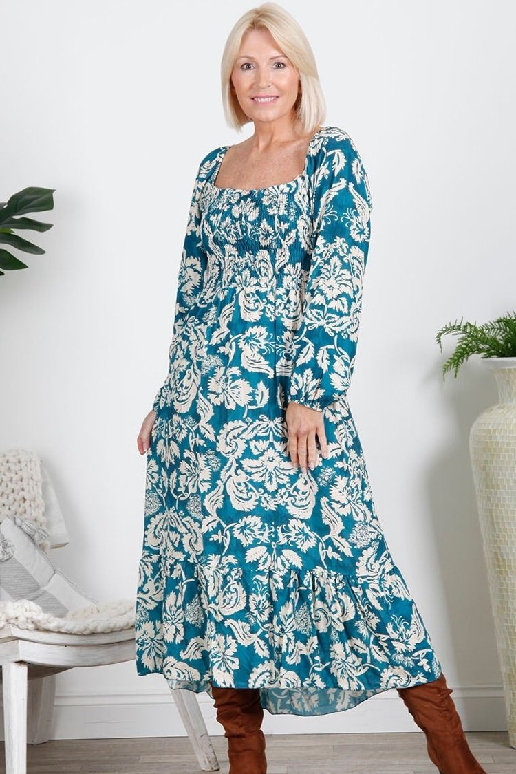 Teal Baroque Dress - Goose Island